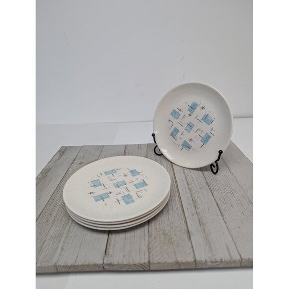Vintage Set of 5 Vernonware Metlox Heavenly Days 6 1/4” Bread Plates MCM - Picture 1 of 9
